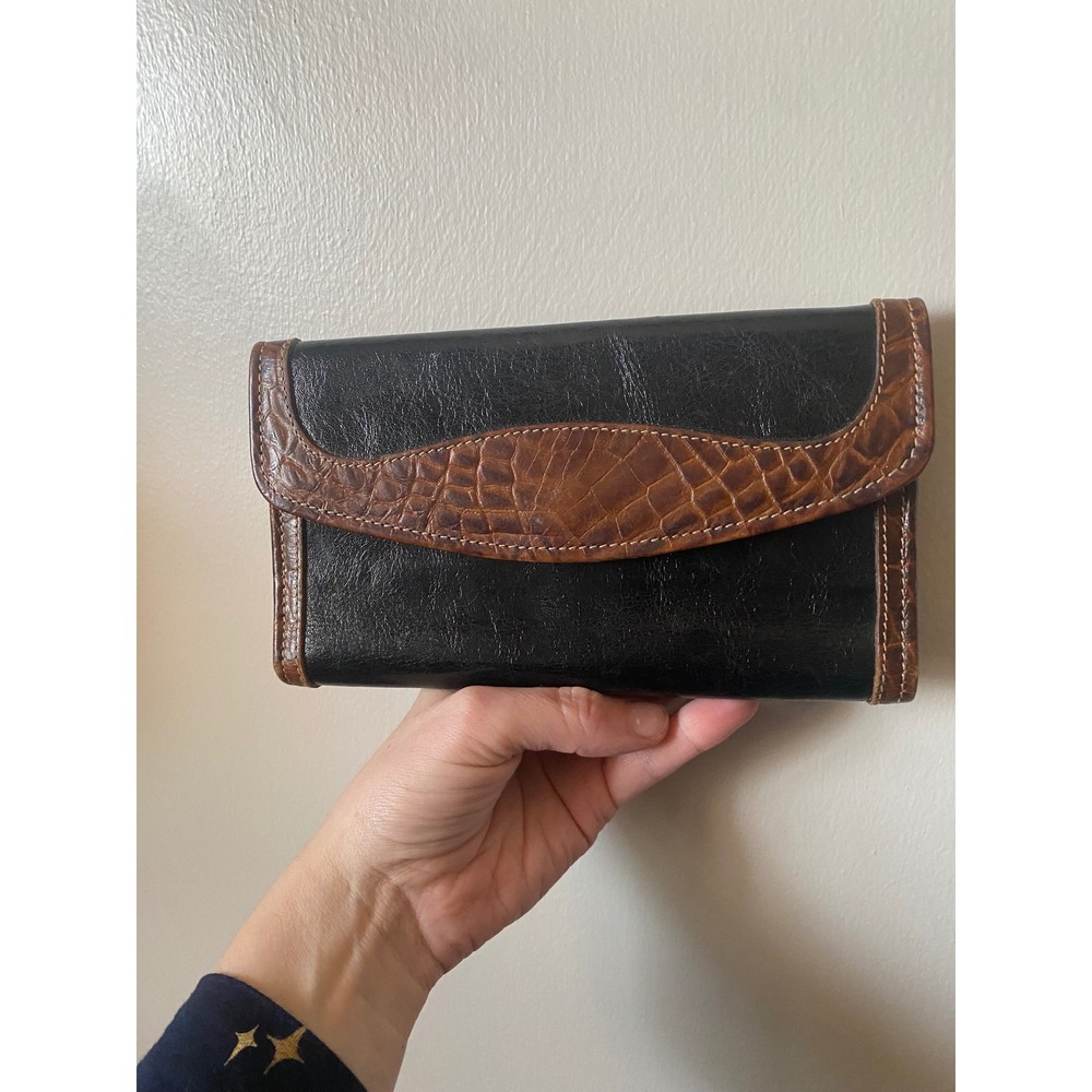 Brahmin Two Tone Brown black Vintage Leather Wallet Classic